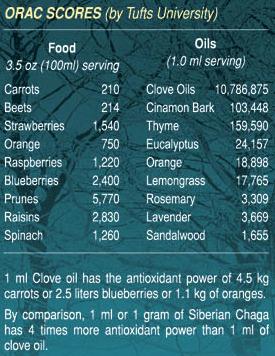 ORAC scores of chaga 