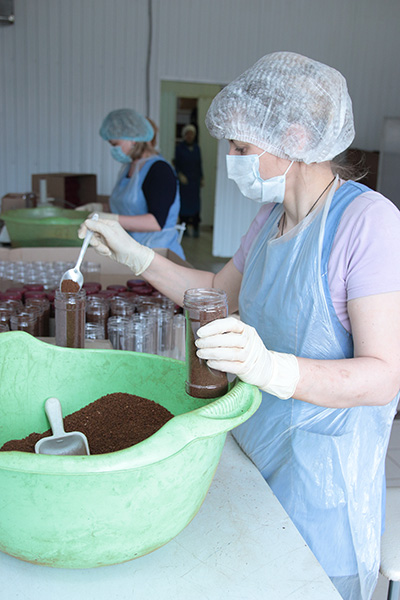 Manual packaging of chaga tea