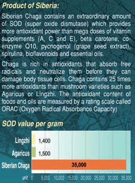 SOD value in chaga mushroom